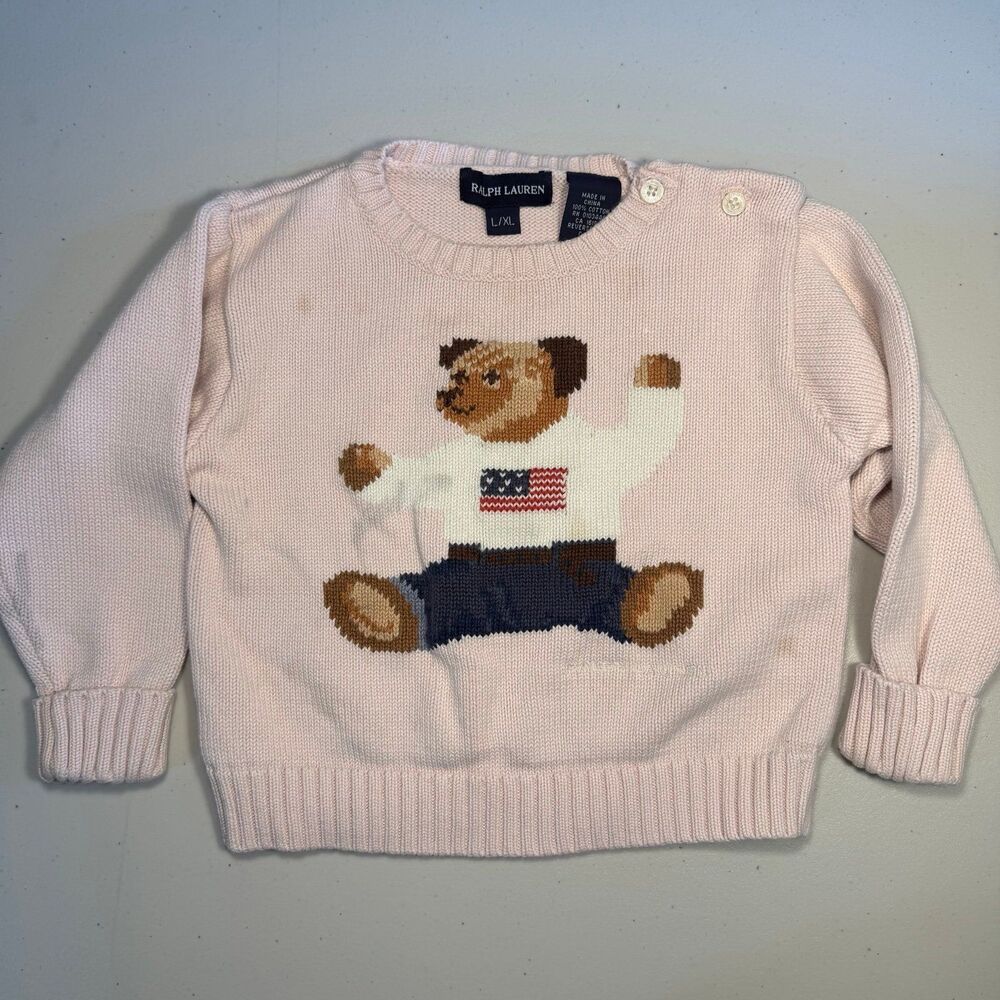Ralph Lauren, Polo Bear Cotton Sweater, Americana, fits like 2T, as is